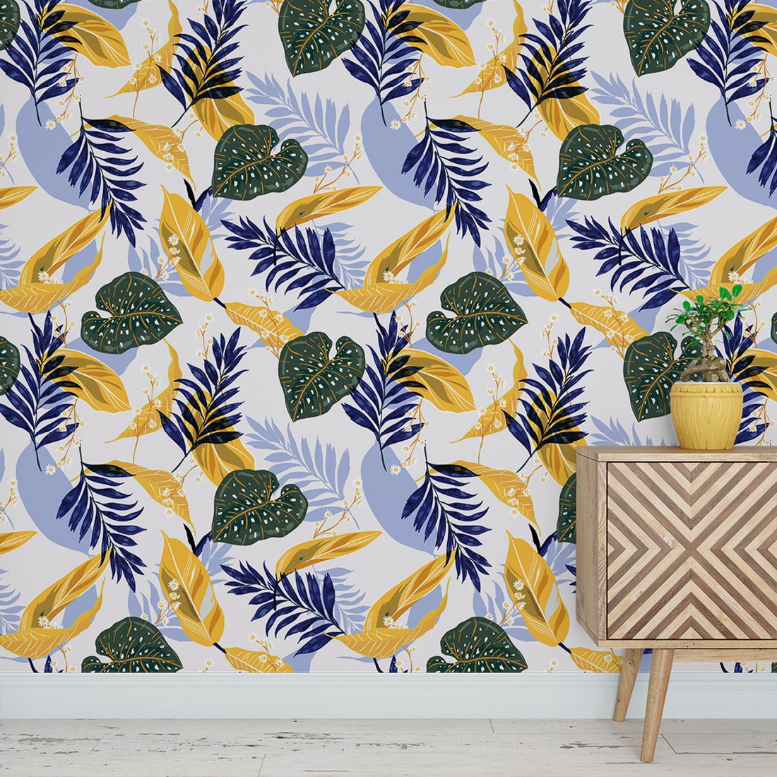 Tapeta - liście, kwiaty, wzór