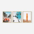 Zestaw obrazy w ramie, plakaty - palmy, plaża, wakacje - rama drewno