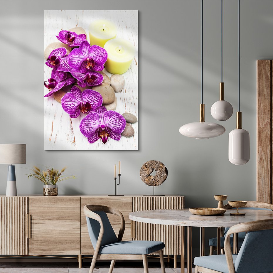 Obraz na płótnie - kwiaty, orchidee, świece