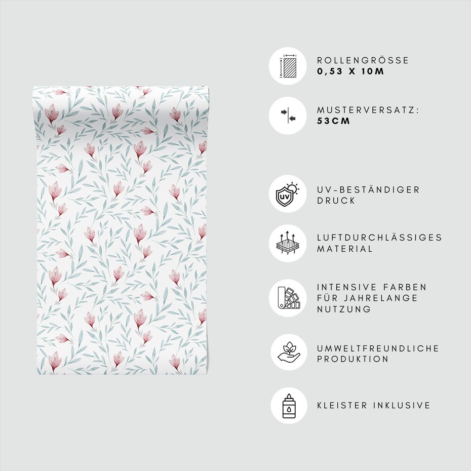 Tapeta - kwiaty, liście, wzór