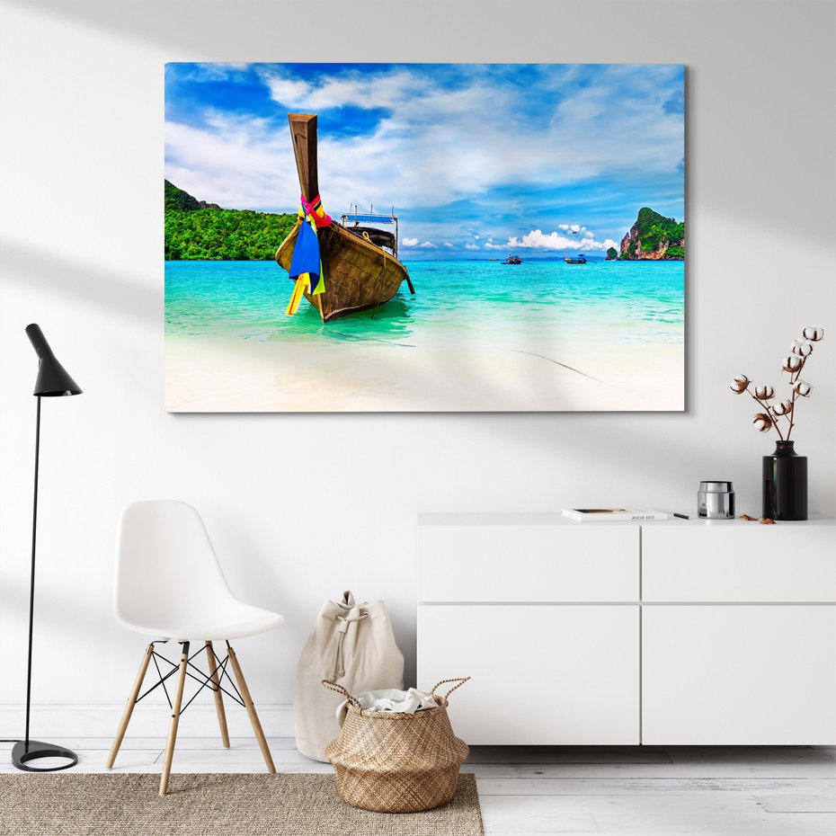 Obraz na płótnie - plaża, łódź, morze
