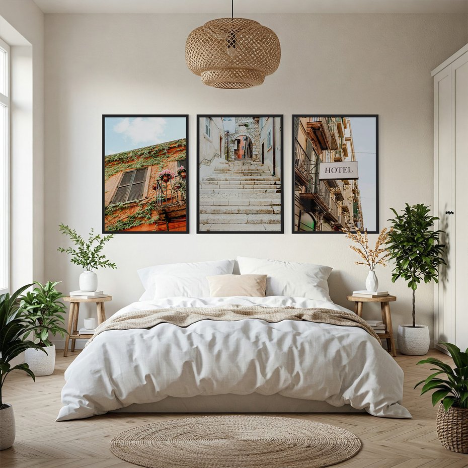 Zestaw obrazy w ramie, plakaty - architektura, budynki, kamień - rama czarna