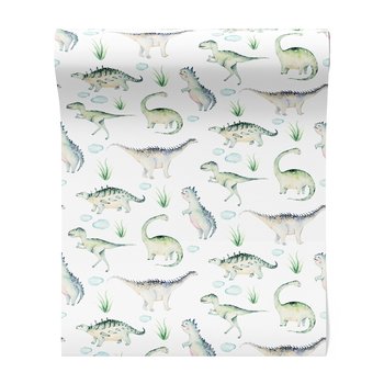 Tapeta - dziecięca, dinozaury, trawa, chmury