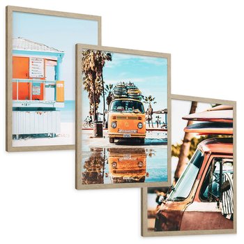 Zestaw obrazy w ramie, plakaty - plaża, wakacje, lato - rama drewno