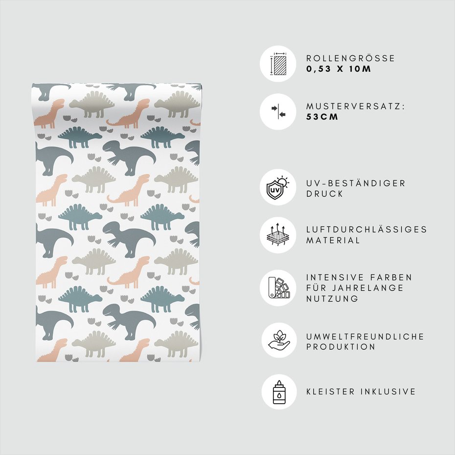 Tapeta - dziecięca, dinozaury, wzór, jaja