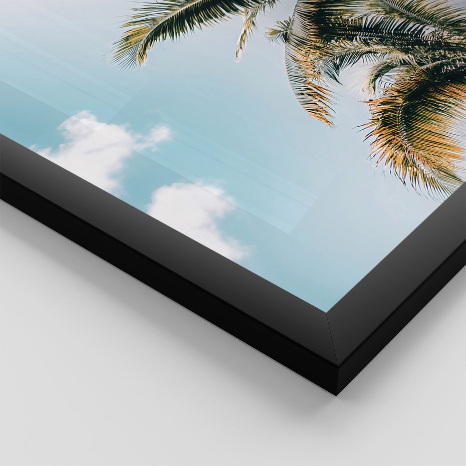 Zestaw obrazy w ramie, plakaty - palmy, morze, woda - rama czarna