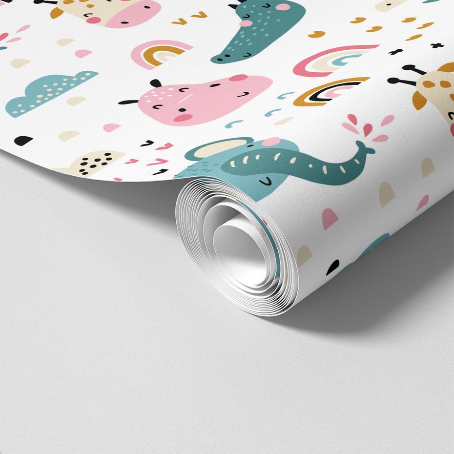 Tapeta - dziecięca, słoń, chmury, tęcza