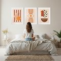Zestaw obrazy w ramie, plakaty - abstrakcja, boho, minimalizm - rama biała