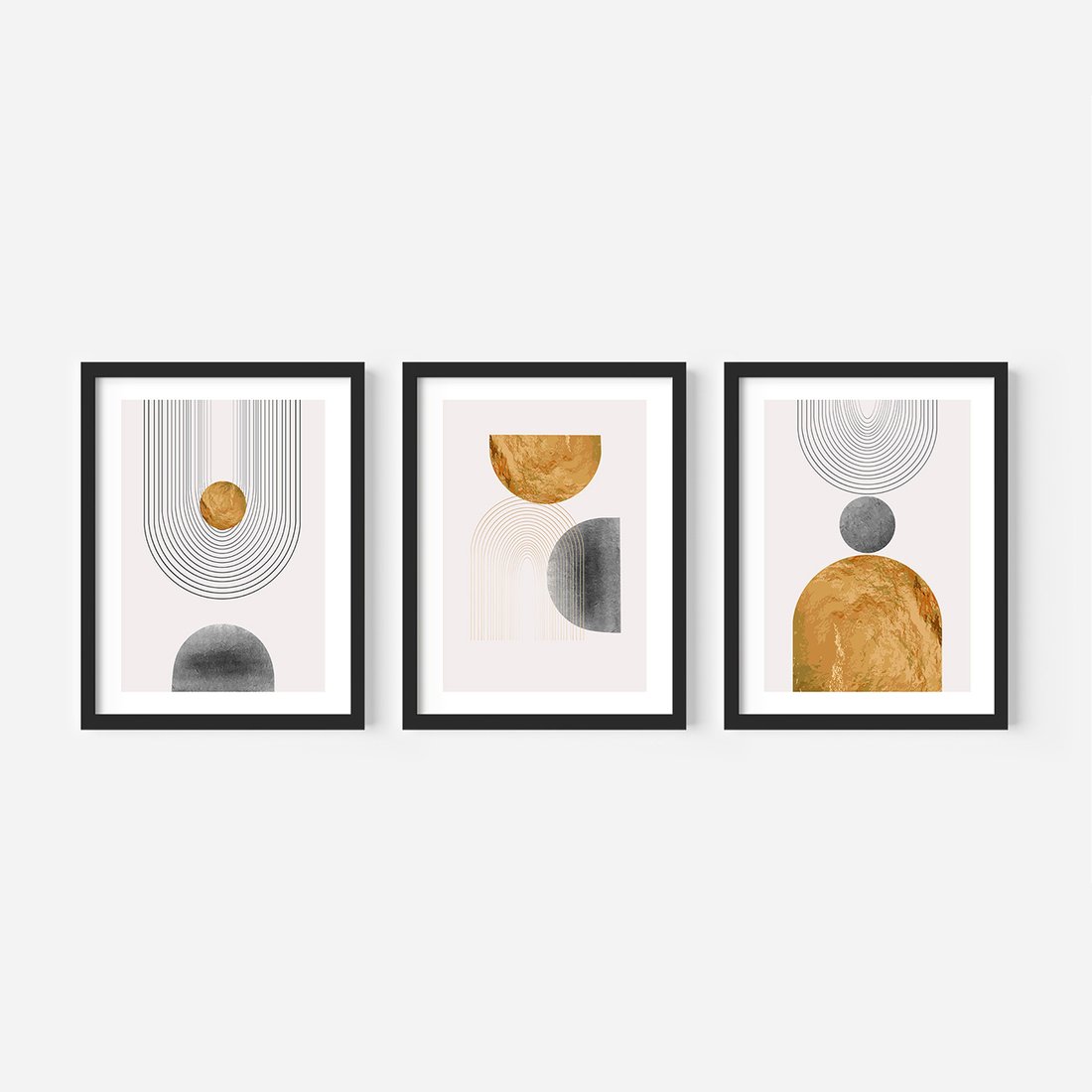 Zestaw obrazy w ramie, plakaty - abstrakcja, geometria, minimalizm - rama czarna