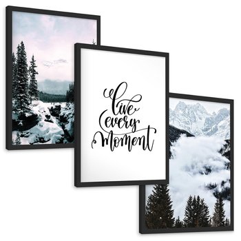 Zestaw obrazy w ramie, plakaty - góry, zima, lasy - rama czarna