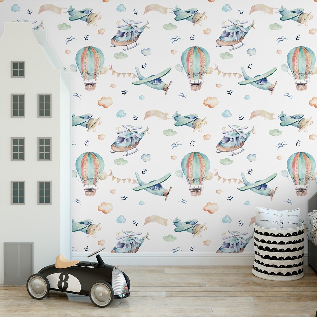 Tapeta - dziecięca, samolot, helikopter,