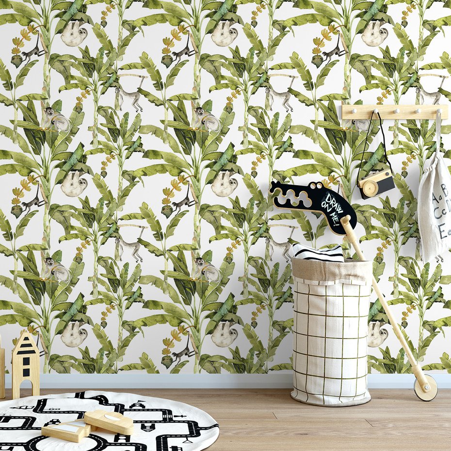 Tapeta - małpy, leniwiec, liście