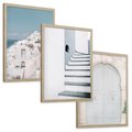 Zestaw obrazy w ramie, plakaty - architektura, pastelowe, śródziemnomorskie - rama drewno