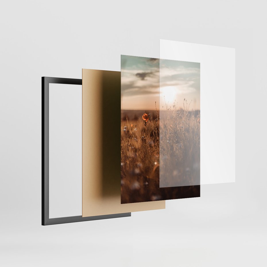 Zestaw obrazy w ramie, plakaty - pole, kwiaty, słońce - rama czarna