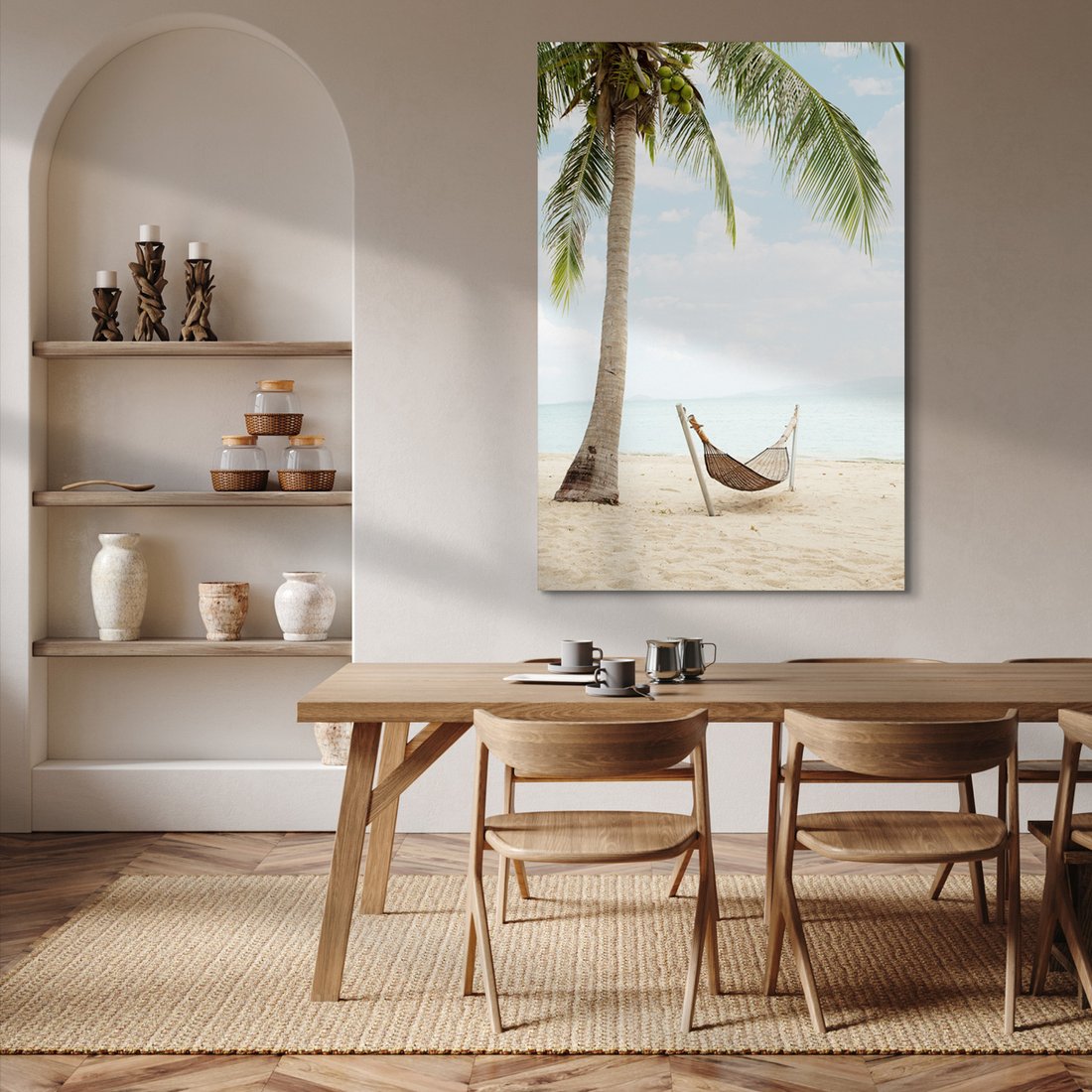 Obraz na płótnie - plaża, palma, hamak