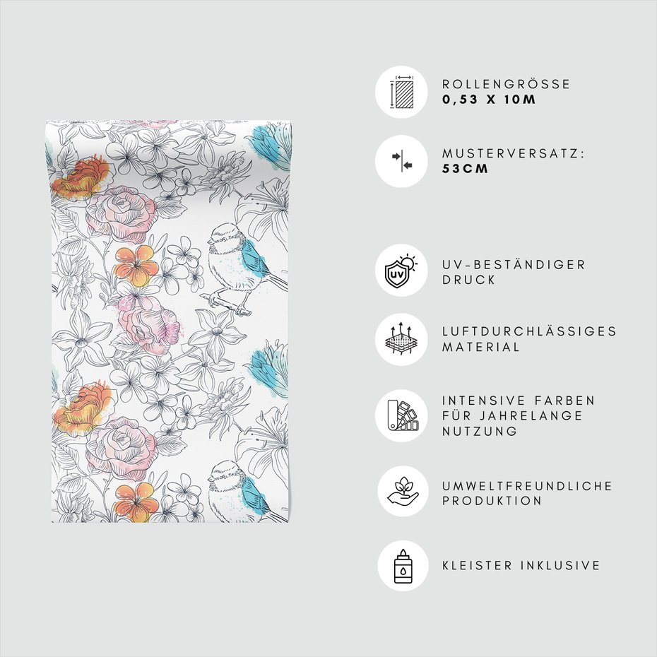 Tapeta - kwiaty, ptak, natura