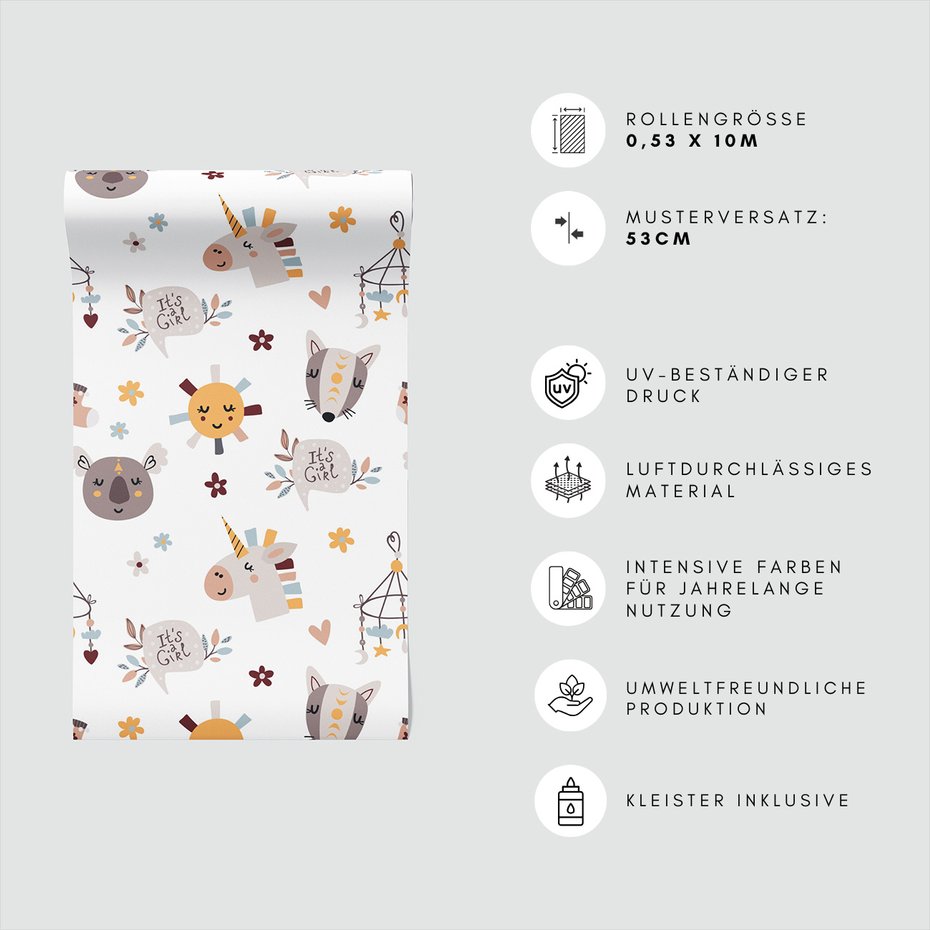 Tapeta - dziecięca, koala, jednorożec, lis