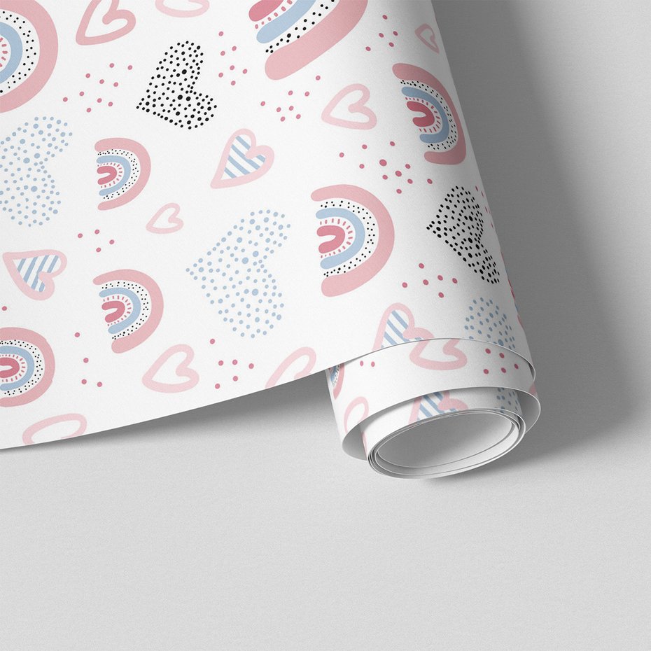 Tapeta - dziecięca, serca, tęcze, kropki