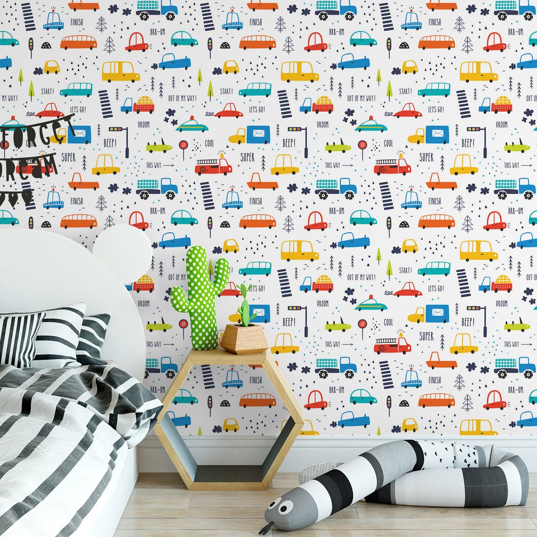 Tapeta - dziecięca, auta, pojazdy,