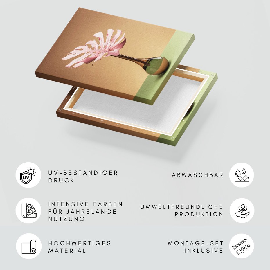 Obraz na płótnie - liść, wazon, różowy