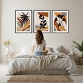 Zestaw obrazy w ramie, plakaty - liście, abstrakcja, rośliny - rama czarna