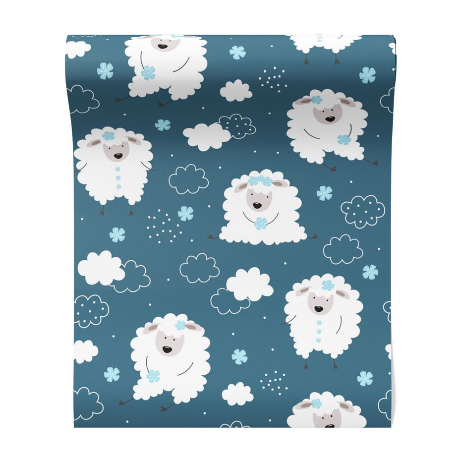 Tapeta - dziecięca, owce, chmury, wzór