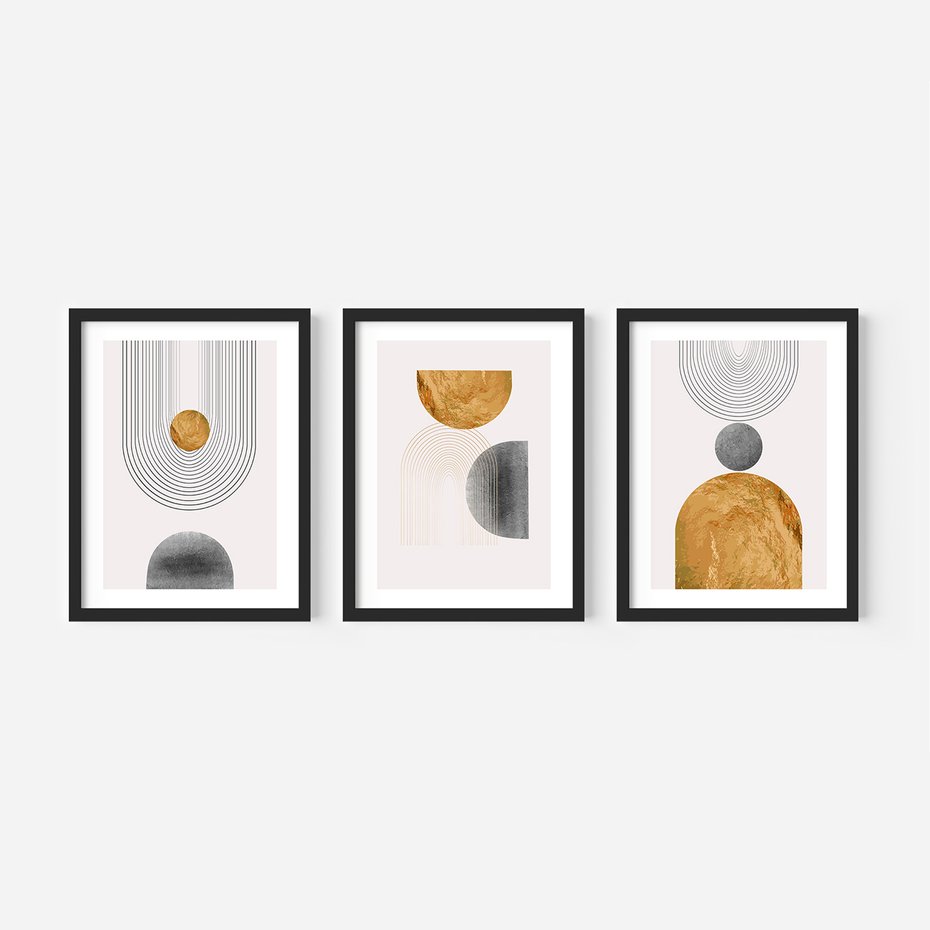 Zestaw obrazy w ramie, plakaty - abstrakcja, geometria, minimalizm - rama czarna