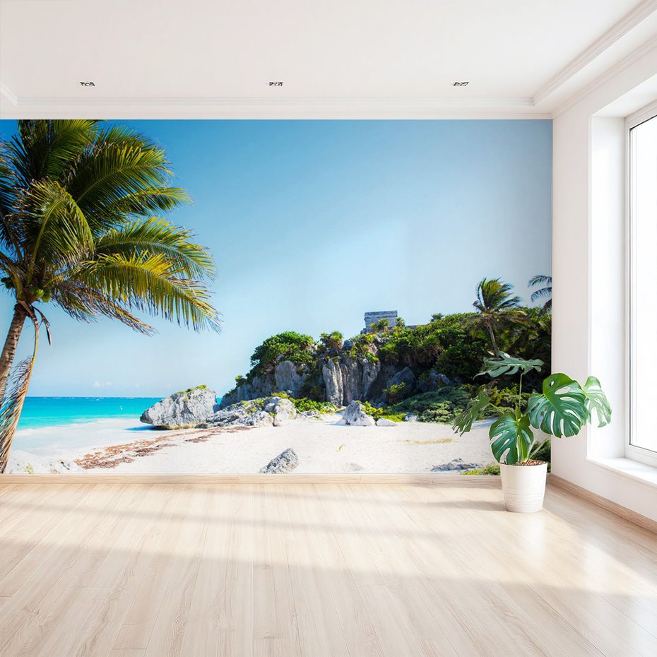 Fototapeta - plaża, morze, palmy