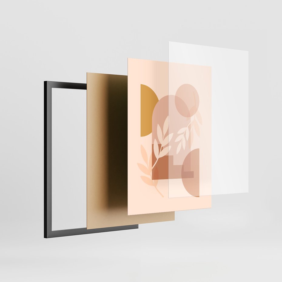 Zestaw obrazy w ramie, plakaty - abstrakcja, boho, liście - rama czarna