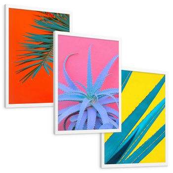 Zestaw obrazy w ramie, plakaty - liście,roślina,tropikalny - rama biała
