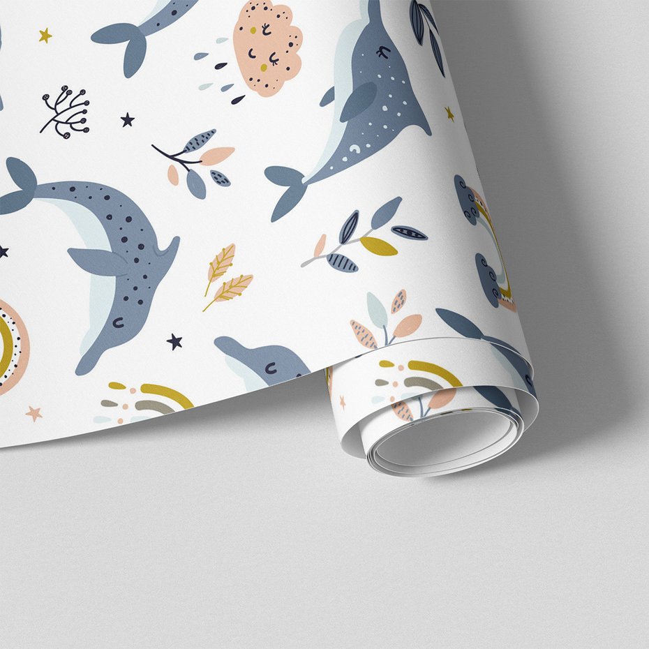 Tapeta - dziecięca, delfiny, chmury,