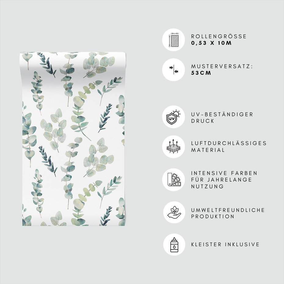 Tapeta - liście, gałązki, akwarela