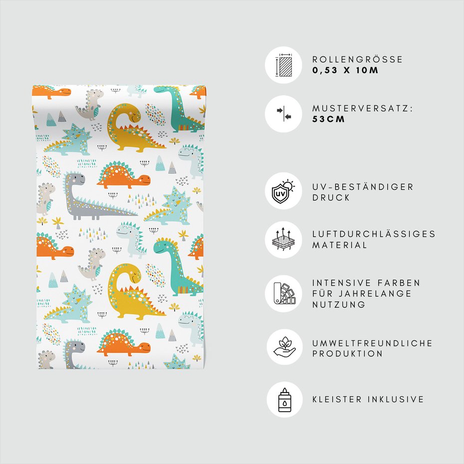 Tapeta - dziecięca, dinozaury, ilustracje, wzory