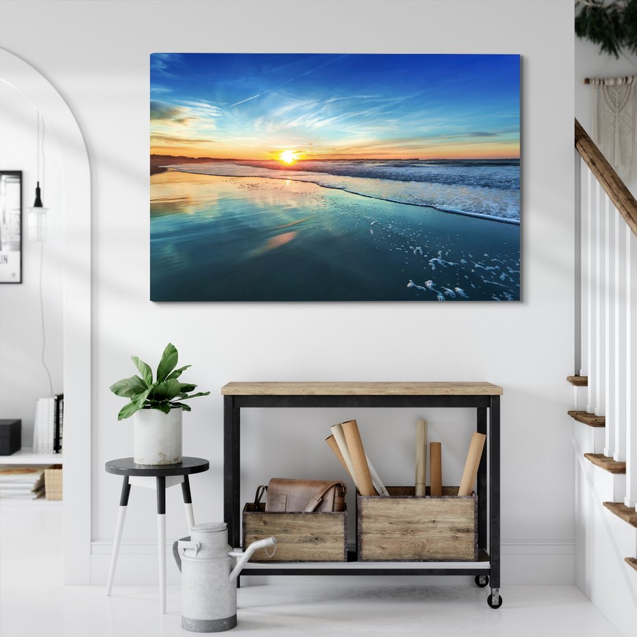 Obraz na płótnie - plaża, morze, zachód słońca