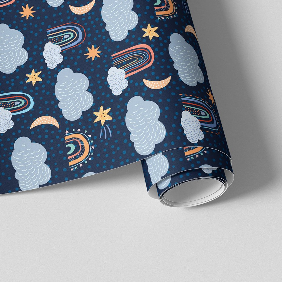 Tapeta - dziecięca, chmury, gwiazdy, tęcze