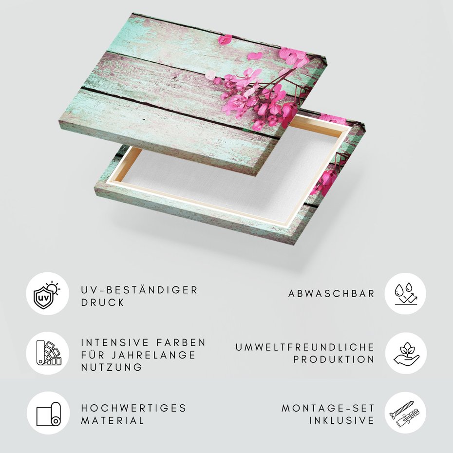 Obraz na płótnie - kwiaty, różowy, drewno