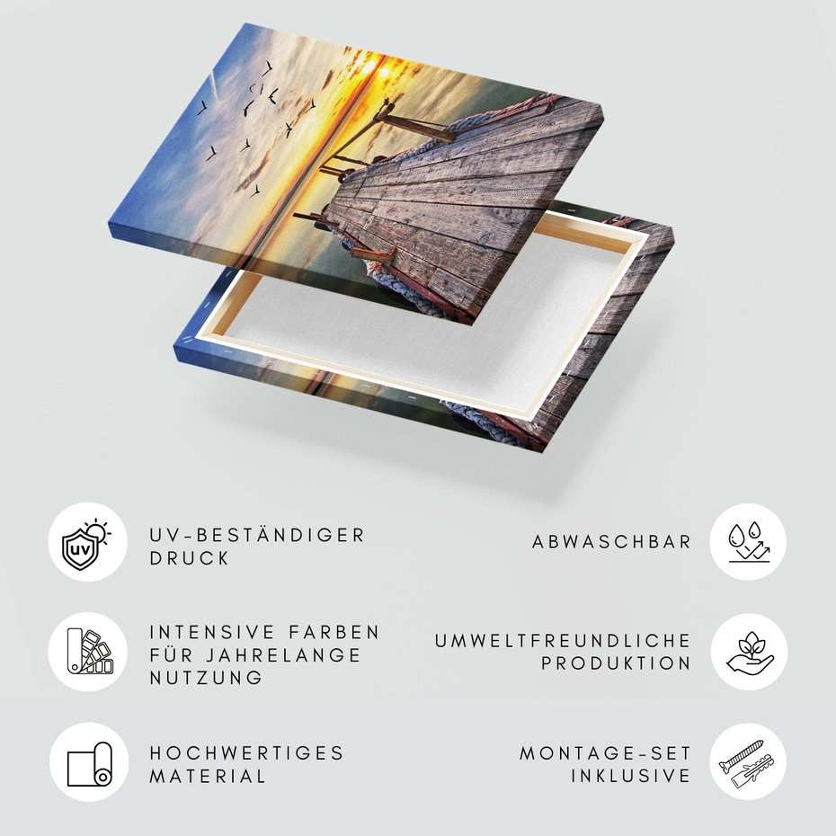 Obraz na płótnie - zachód słońca, jezioro, ptaki