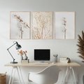 Zestaw obrazy w ramie, plakaty - bawełna, gałązki, delikatny - rama drewno
