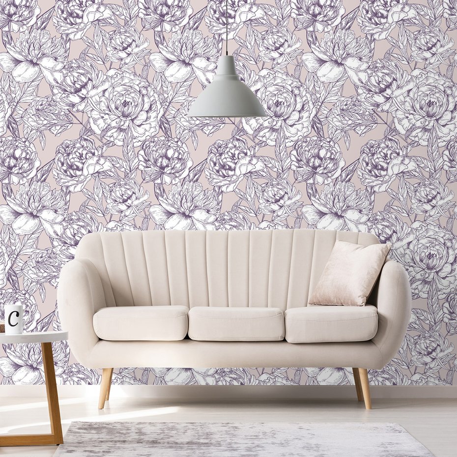 Tapeta - kwiaty, liście, rysunek