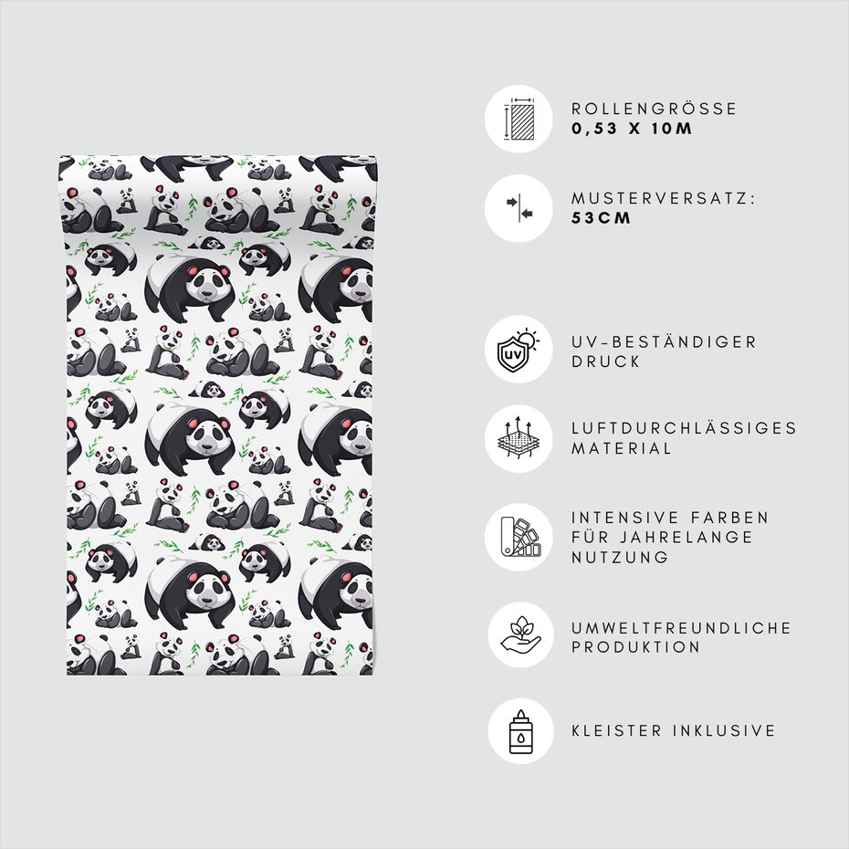 Tapeta - dziecięca, panda, liście, tło