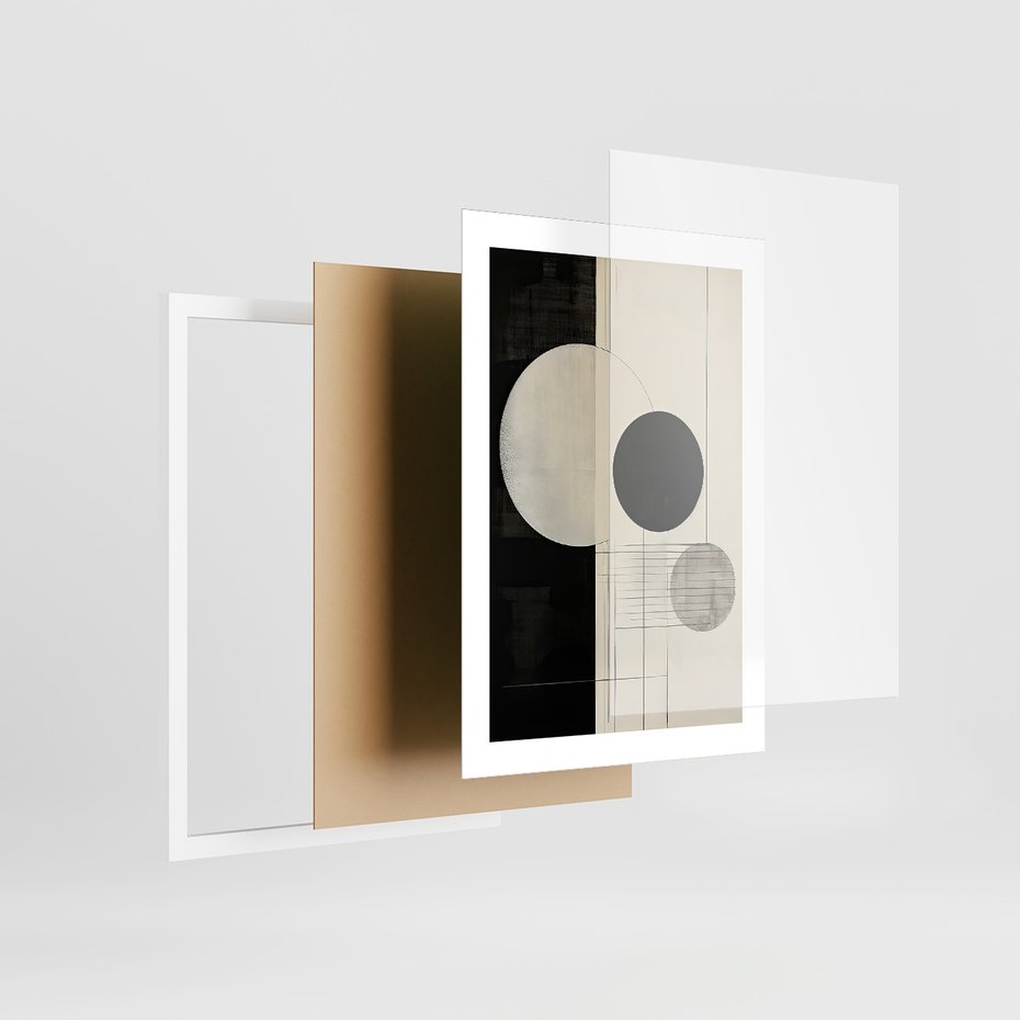 Zestaw obrazy w ramie, plakaty - abstrakcja,portret,geometria - rama biała