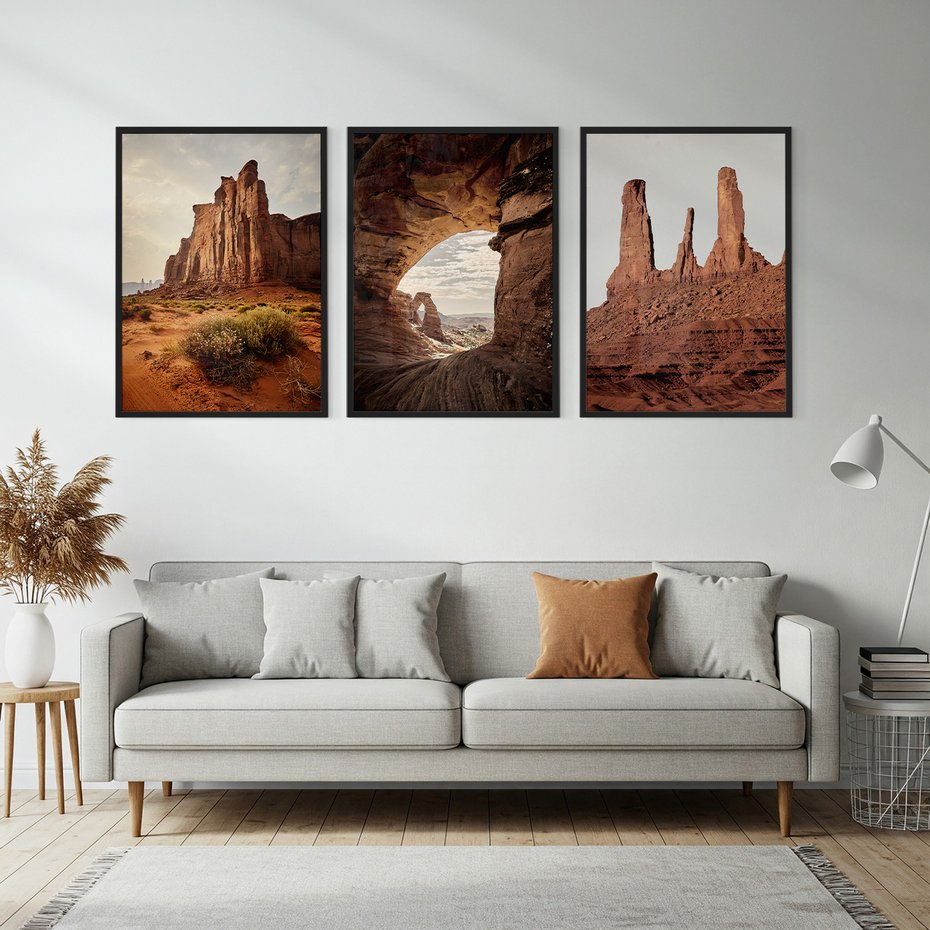 Zestaw obrazy w ramie, plakaty - skały, pustynia, erozja - rama czarna