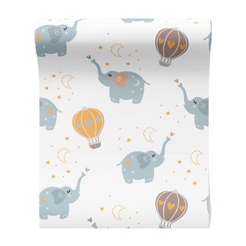 Tapeta - dziecięca, słonie, balony, gwiazdy