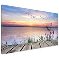 Obraz na płótnie - zachód słońca, jezioro, ptaki