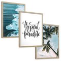 Zestaw obrazy w ramie, plakaty - tropikalny, morze, palmy - rama drewno
