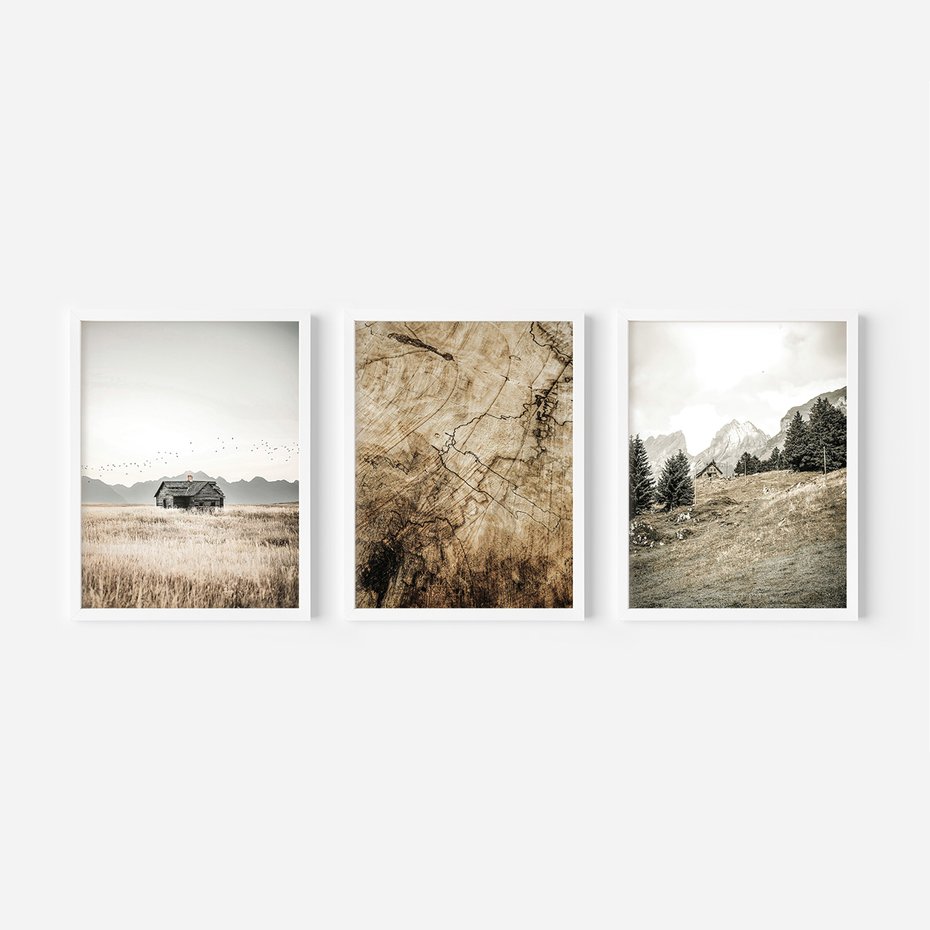 Zestaw obrazy w ramie, plakaty - krajobraz, natura, dom - rama biała