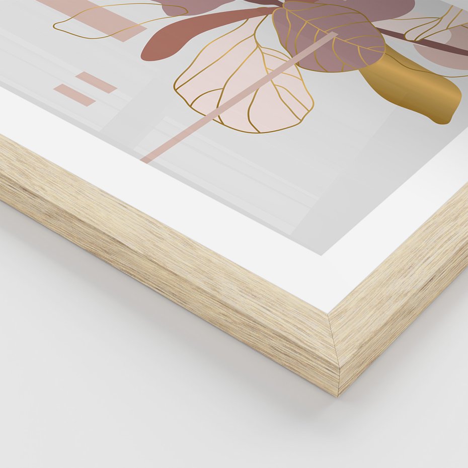 Zestaw obrazy w ramie, plakaty - liście, złoto, abstrakcja - rama drewno