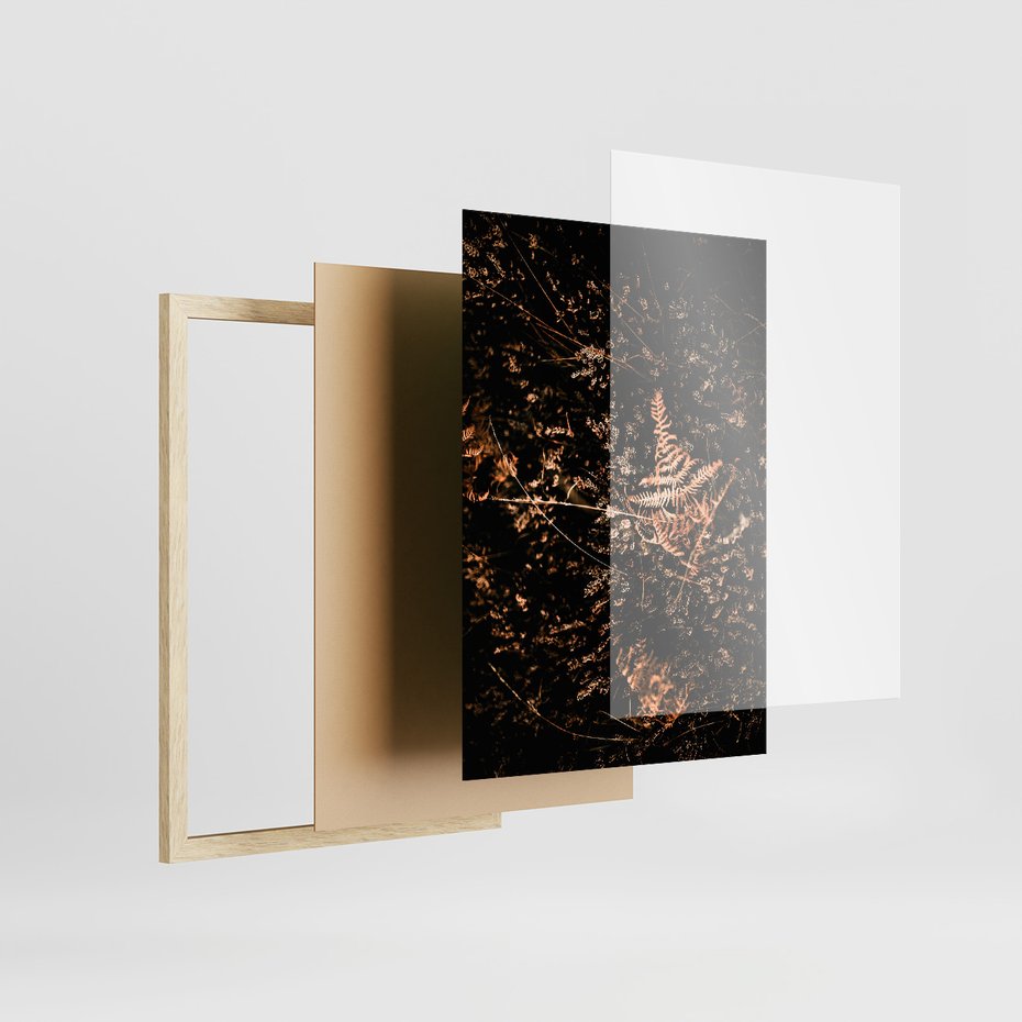 Zestaw obrazy w ramie, plakaty - natura, liście, drzewa - rama drewno