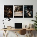 Zestaw obrazy w ramie, plakaty - natura, liście, drzewa - rama czarna