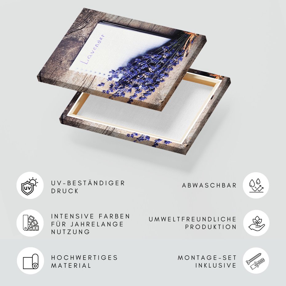 Obraz na płótnie - lawenda, notatnik, drewno